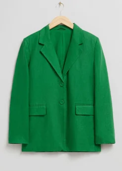 Avslappet Enkelt-Breasted Lin Blazer