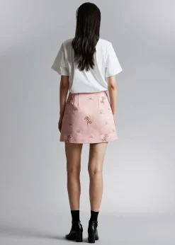 Blomsterbrodert MiniSkjørt I Sateng