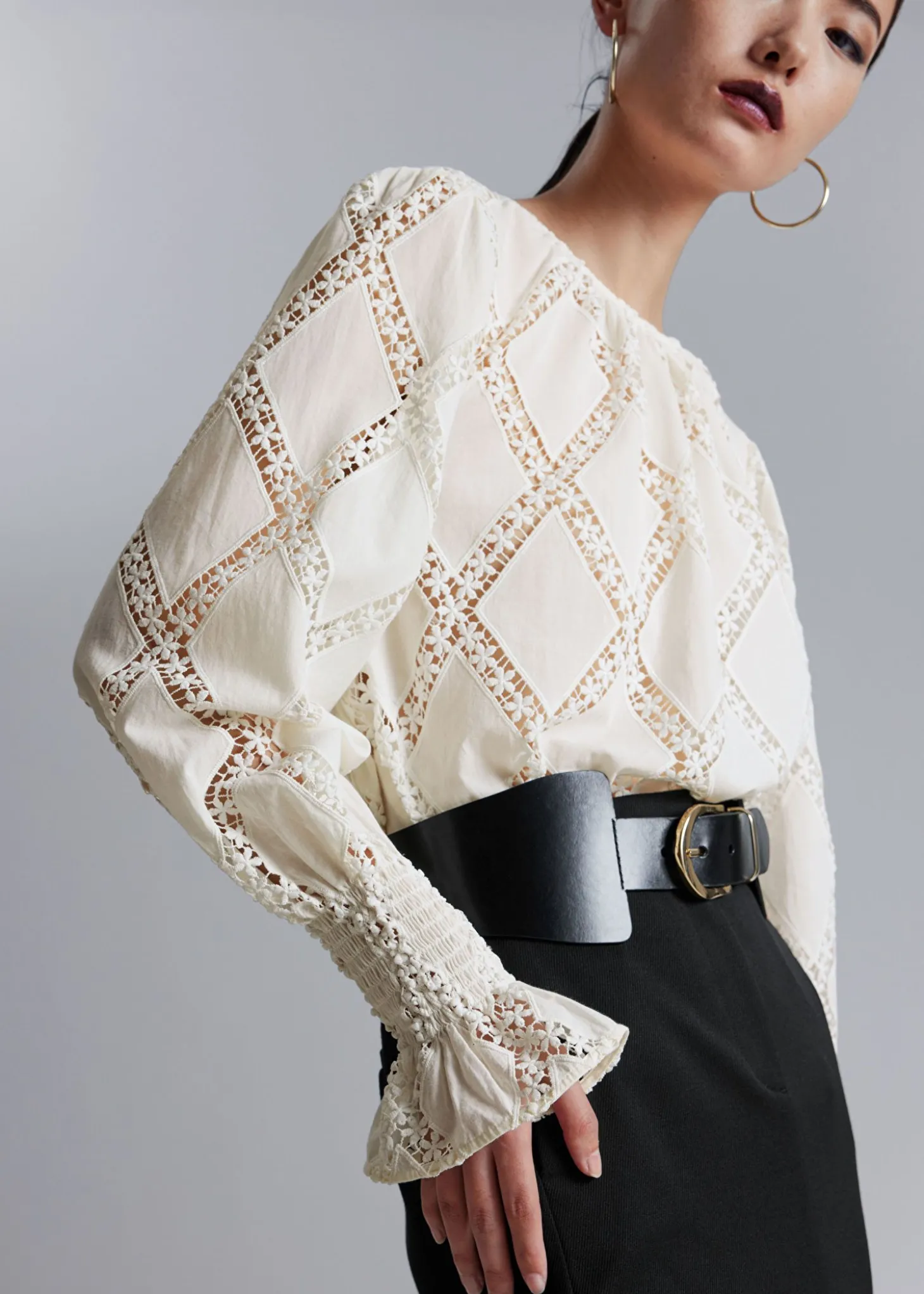 Brodert Bluse Med Frillmansjett