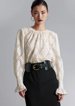 Brodert Bluse Med Frillmansjett