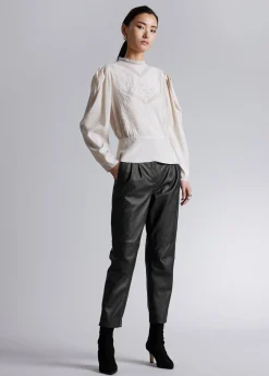 Brodert Bluse Med Puffermer