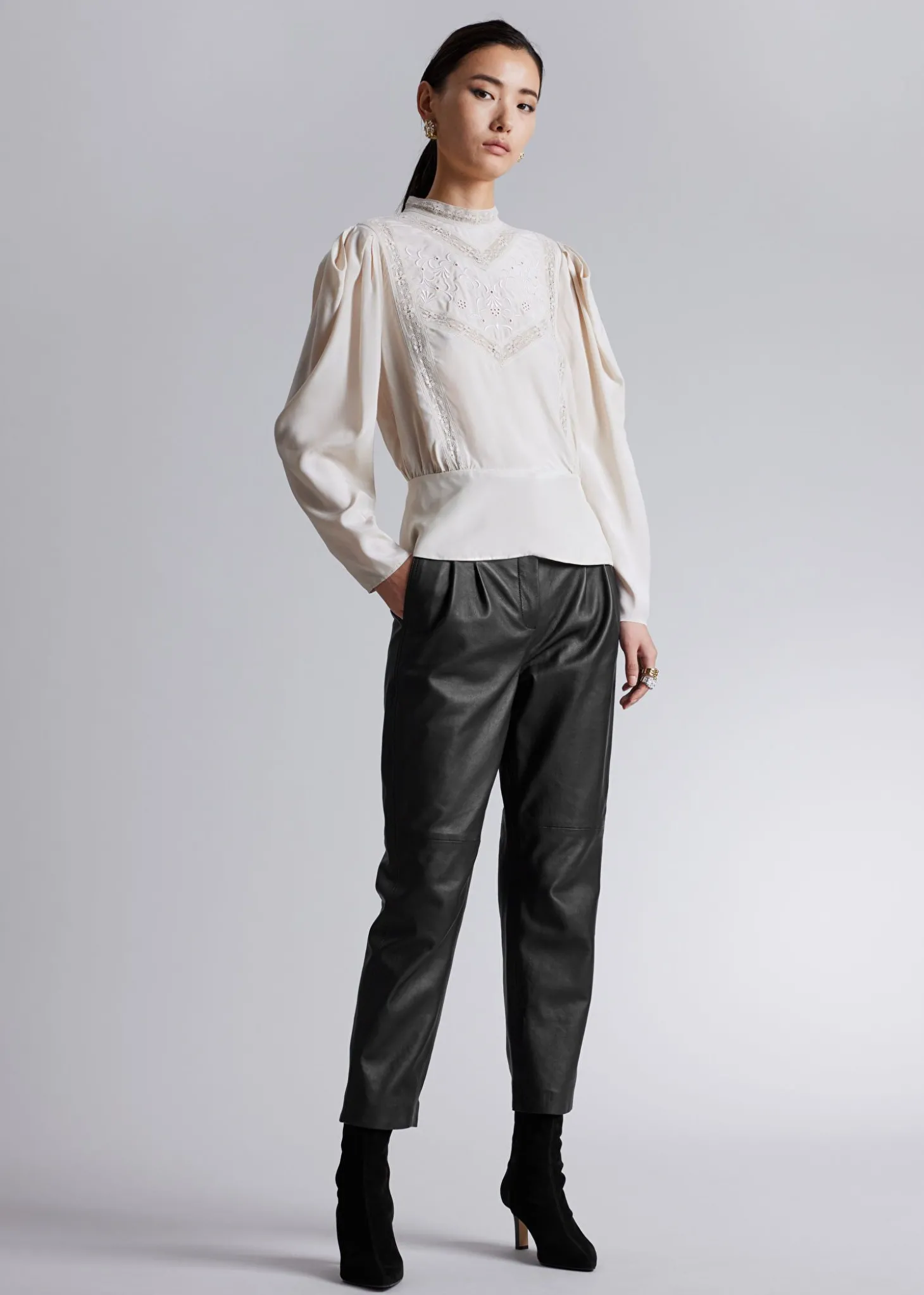 Brodert Bluse Med Puffermer