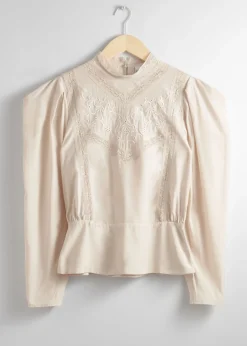 Brodert Bluse Med Puffermer