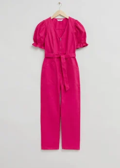 Feminin Puffermer V-Hals Jumpsuit