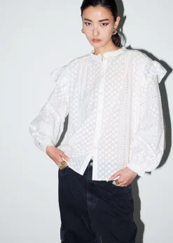 Frilled Floral Brodery Bluse