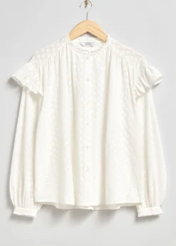 Frilled Floral Brodery Bluse