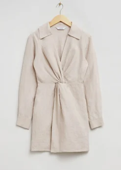 Front Knot Linen Shirt Dress
