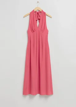 Halterneck Sloyfe Detalj Blusset Kjole