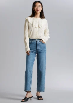 Jacquard-Frilled Bluse
