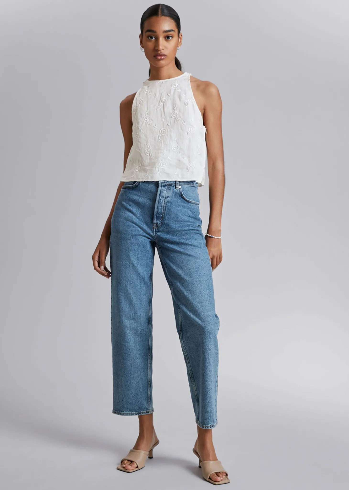 Lin Rund Hals Cropped Topp