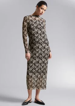 Midi Mock Neck Mesh-Kjole