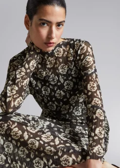 Midi Mock Neck Mesh-Kjole