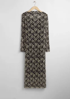 Midi Mock Neck Mesh-Kjole