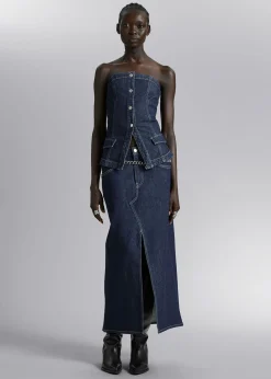 MidiSkjørt I Denim Med 5 Lommer