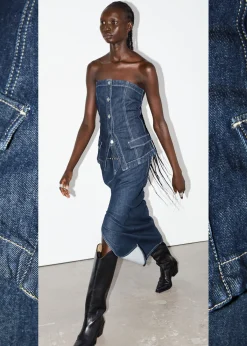 MidiSkjørt I Denim Med 5 Lommer