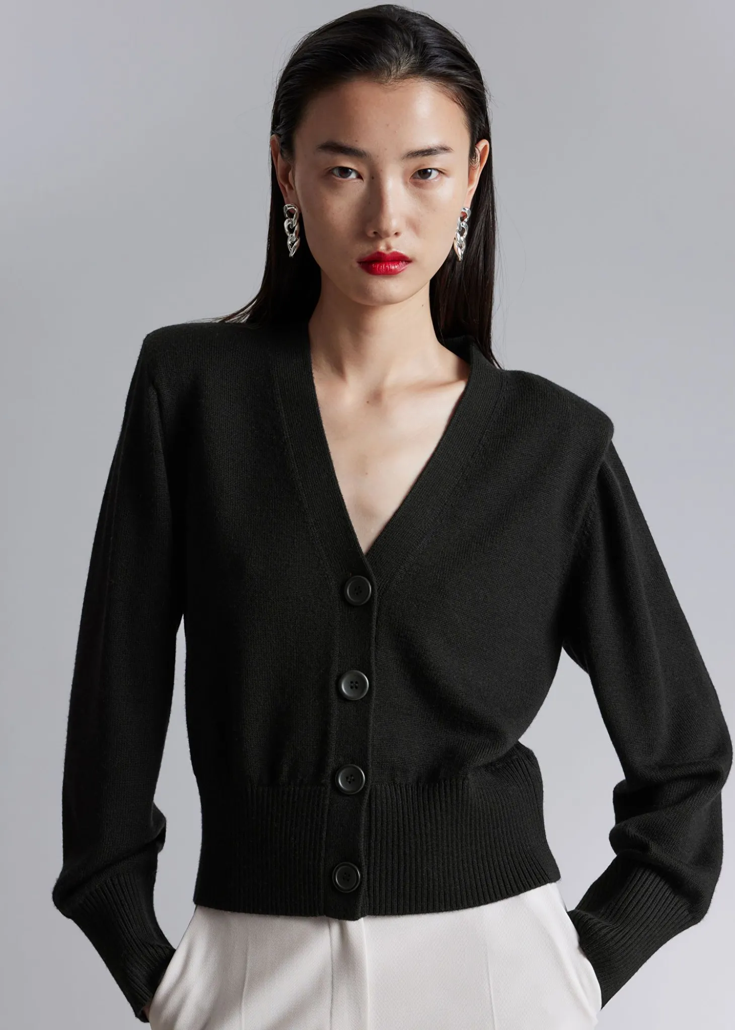 Polstret Skulder Merino Cardigan