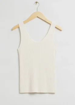 Slim-Fit Ribbet Silk Blend Topp