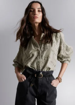 Voluminos Bluse Med Staende Krage