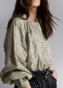 Voluminos Bluse Med Staende Krage